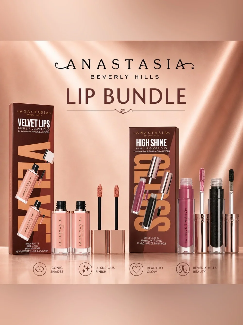 NEW Anastasia Beverly Hills Lip Bundle • Velvet Lips Set & High Shine Gloss Duo